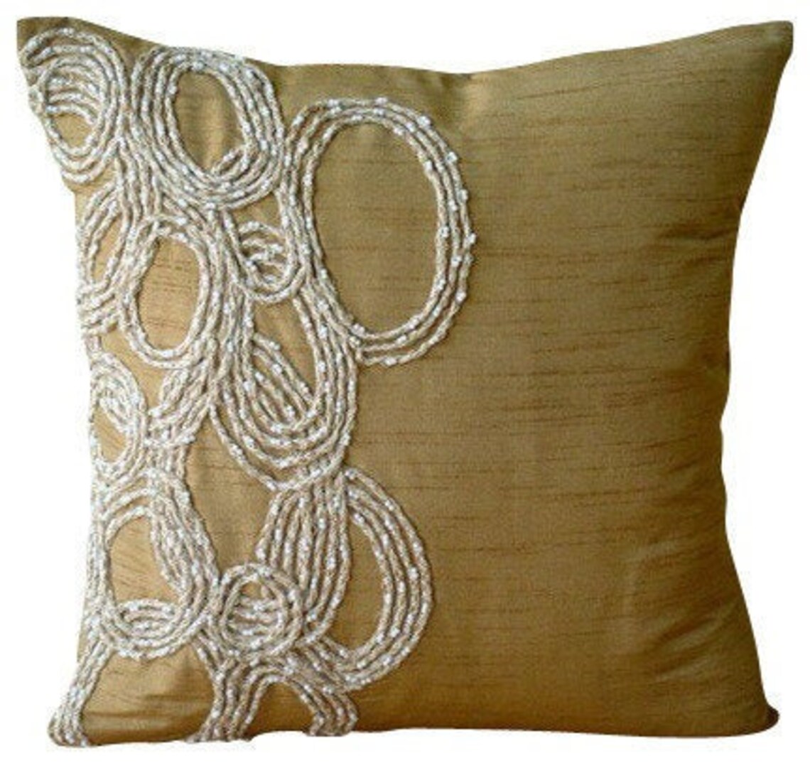 Decorative 20x20 Gold Throws For Sofa Art Silk Etsy
