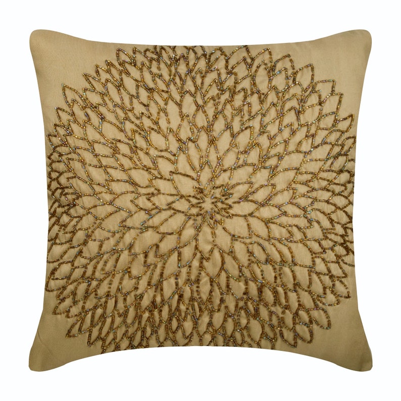 Throw Pillow Covers 20x20 Silk Bead Gold Embroidered Pillow Etsy