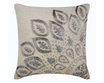 Decorative Pillow Case 16"x16", Linen Pillow Cover Beige Throws For Sofa Abstract Pattern Contemporary Home Decor Pillow - Silver Charmer