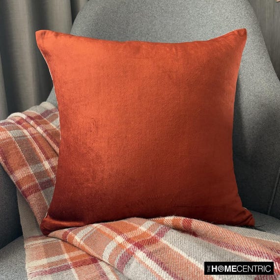 Dekorativer Kissenbezug 16 x 16 Zoll Designer Rost Massivsamt & Leinen Luxuriöses weiches Kissen mit Sofa, Couch, Schlafzimmer- Samt Rust Jules