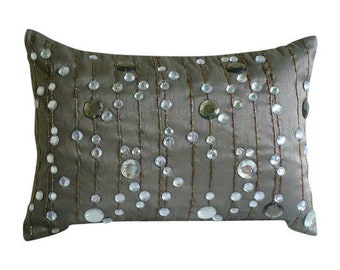 Decorative Oblong / Lumbar Rectangle Throw Pillow Covers Accent Pillow Couch 12x16 Silver Silk Pillows Crystal Embroidered - Diamond Dreams