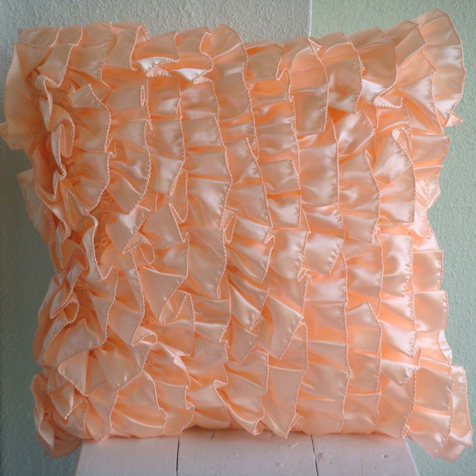 Peach Pillow Covers Square Vintage Style Ruffles Shabby Chic Etsy
