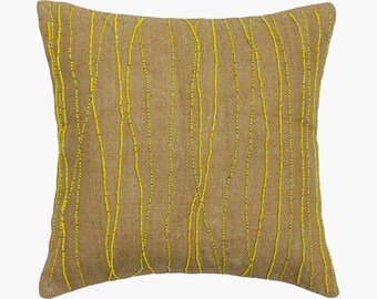 24"x24"/26"x26" Decorative Burlap Lurex Euro Sham, Beige Throw Pillow For Sofa with Beads Cushion Cover Modern Style - Yellow Sherbet