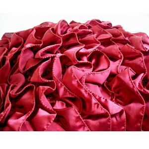 Satin Ruby Red Toss Cushion 16x16, Designer Toss Throw Pillow Ruffles Throw Pillow Solid Color Pattern Modern Style Vintage Rubys image 3