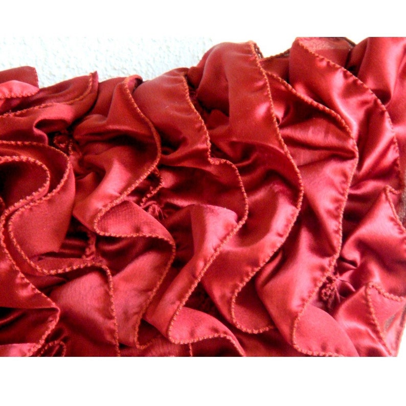 Satin Ruby Red Toss Cushion 16x16, Designer Toss Throw Pillow Ruffles Throw Pillow Solid Color Pattern Modern Style Vintage Rubys image 2