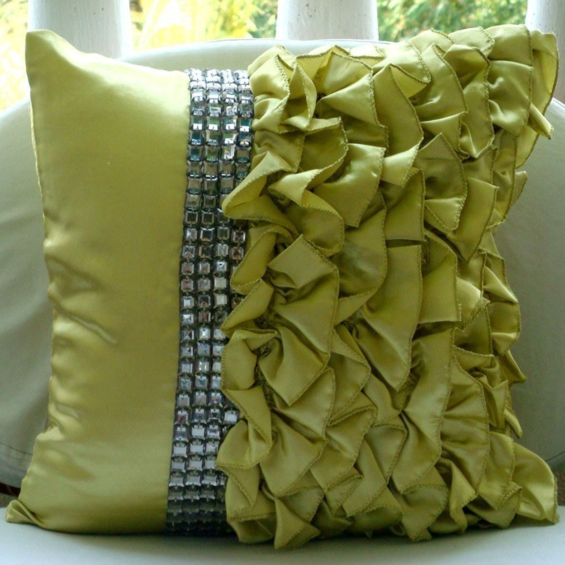 Satin Green Couch Cushion 16x16 Designer Throw Etsy