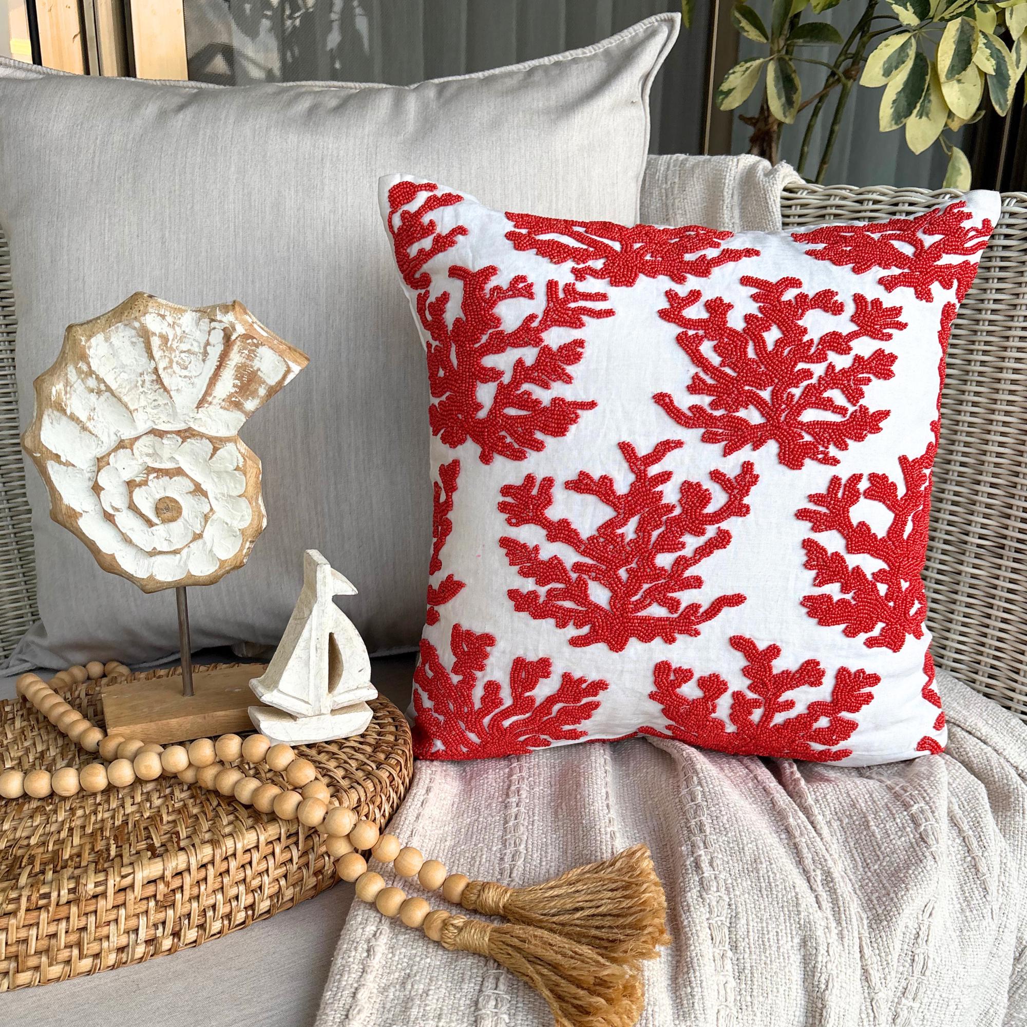 The HomeCentric Beige 35x35 cm Lino Di Cotone Fodera per cuscino per divano, Ricci Di Mare, Perla Cotone Fodere Per Cuscino, Stile Spiaggia Creature Marine Federa x Lettino - Sea Urchin