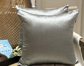 Paquete de 2 fundas de cojín modernas de seda artificial gris plateada con estampado liso / fundas de cojín lumbar - Lujo gris plateado