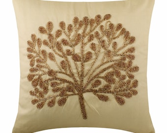 Art Silk Gold Couch Cushion 16"x16", Decorative Throw Pillow Cover Tree Cushion Pillow Nature Floral Contemporary Style - The Gold Tree