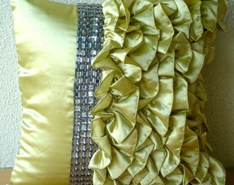Diamonds N Ruffles - Throw Pillow Covers, 16x16 Inches Satin Pillow cover with Ruffles and Crystals