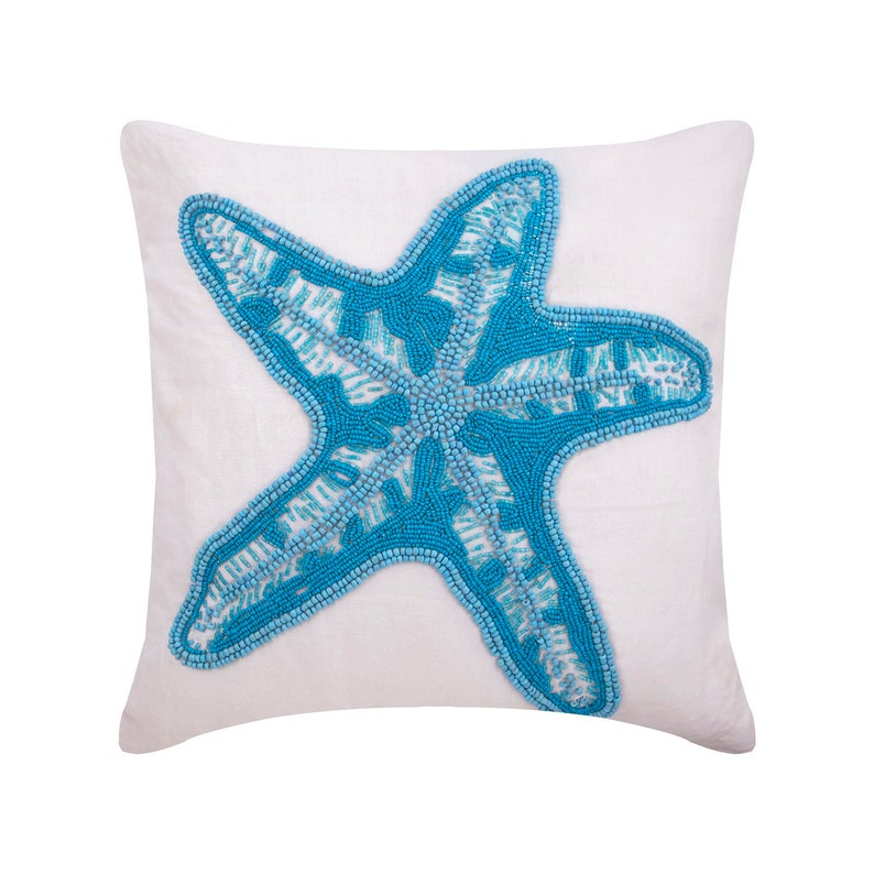Linen White Throws For Sofa 24x2426x26 Starfish Island Decorative Toss Cushion Starfish Cushions Sea Creatures Pattern Beach Style