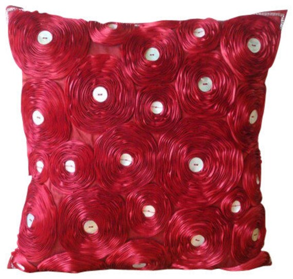 Handmade Red Pillow Cases Ribbon Red Rose Flower Floral Etsy