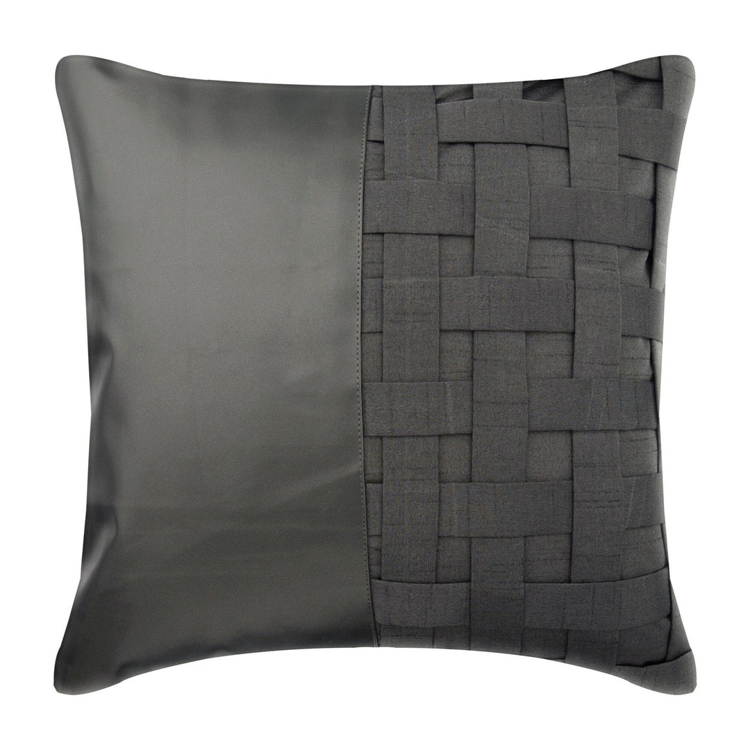 Luxury Matte Leather Gray Sofa Throw Pillow Large 24"x24" / 26"x26 ...
