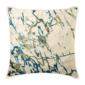 Velvet Ivory Toss Pillows 24&quot;x24&quot;/26&quot;x26&quot; Decorative Throw Euro Sham Painted Gold Foil Euro Sham Cover, Abstract Couch - Paint Splash