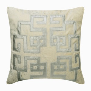 Decorative Velvet Foil Cushion 24&quot;x24&quot;/26&quot; x26&quot;, Toss Throw Pillow Ivory & Silver Throw Euro Sham Applique Modern Pillow - Greek Irene