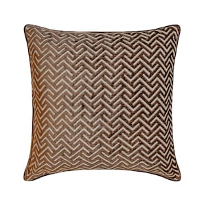Decorative Throw Pillow Cover 16x16 Inch Brown Velvet Sofa Pillow Cover Textured Chevron Geometric Couch Cushion Bedroom - Chevron Locked