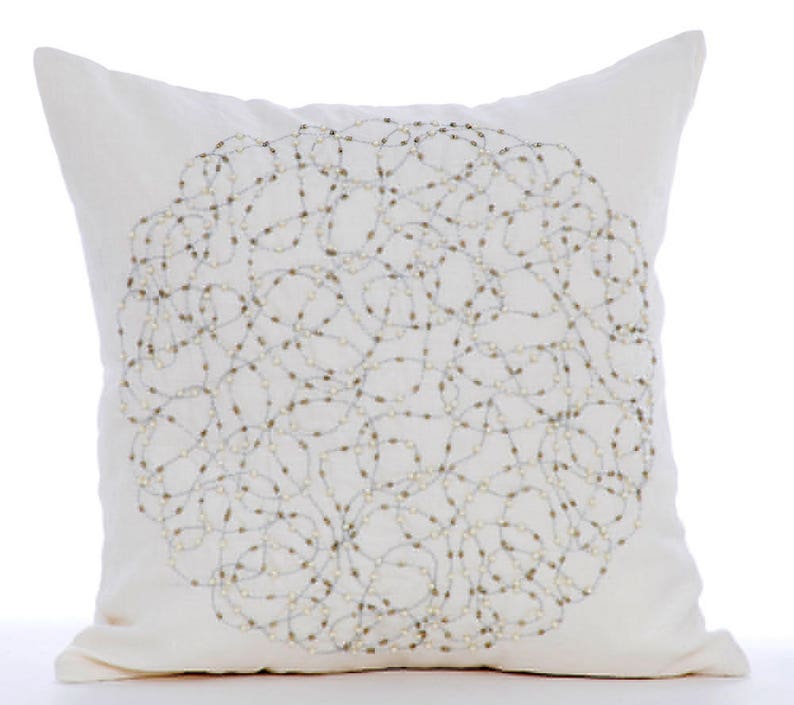 Gold Blossomings 35x35 cm Square Decorative Throw Gold Silk Cushion Covers with Bead Embroidery