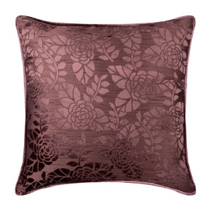 Designer Plum Purple Euro Size Pillow Cover 24&quot;x24&quot;/26&quot;x26&quot;, Burnout Velvet Couch Pillow Roses, Art Deco Euro Sham Cover - Plum Rose Bush