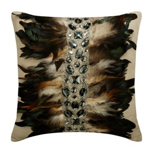 The Feather Collection Pillow Covers, Decorative Throw Pillow Cover, Bird Feather, Bead, Crystal, Velvet, Faux Leather Pillows, Table Runner Crystallized Feather