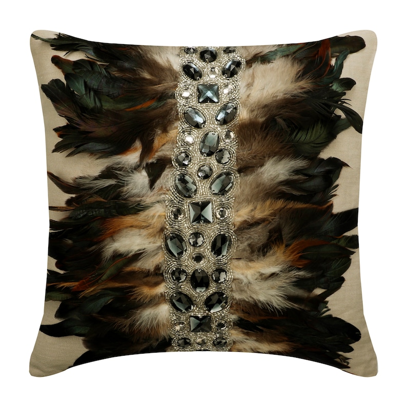 The Feather Collection Pillow Covers, Decorative Throw Pillow Cover, Bird Feather, Bead, Crystal, Velvet, Faux Leather Pillows, Table Runner Crystallized Feather