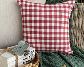 Checkered Throw Pillow Cover 16x16 Inch Cotton Buffalo Checks, Red and White Checks Pillow, Nursery Decor, Country & Farmhouse