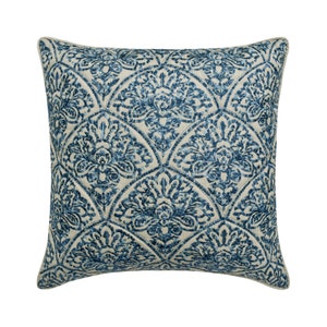 Decorative Throw Pillow Cover 16x16 Inch Blue Linen Floral Embroidered Fabric Quilted Pillow/Couch Cushion Bedroom Modern Home Decor-Farzeen