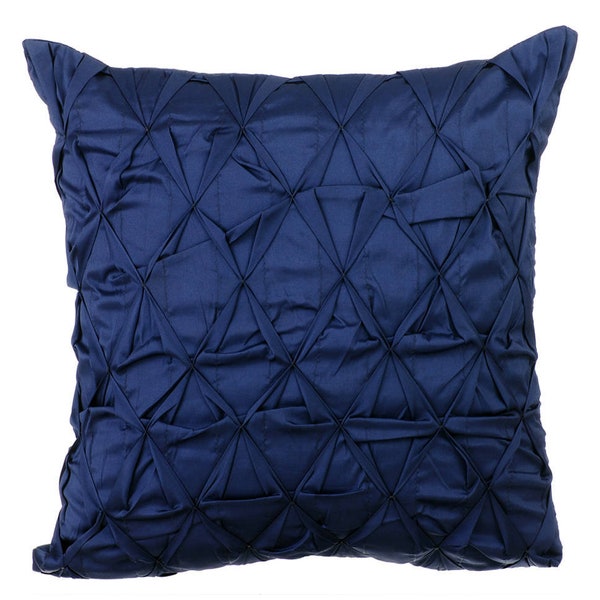 Designer Navy Blue Cushion Pillow 16"x16", Taffeta Cushion Case Knots, Textured, Rhombus Pillow Case Cover Solid Modern - Navy Companioins