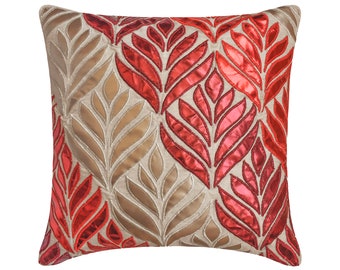 Designer Red Throw Pillow Bed 24"x24"/26"x26", Cotton Linen Sofa Cushion Cover Maple Leaf, Metallic Leather, Art Deco Bed - Cherry Maple