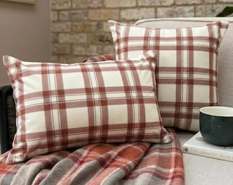 Vintage rood geruite fluwelen kussensloop, geruit patroon kussenhoes, zacht luxe fluweel gezellig decor land en boerderij, Euro Sham