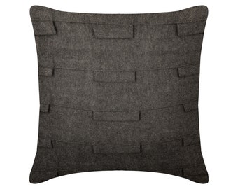 16"x16" Decorative Ash Gray Cushion Case, Felt Pillow Cushion Wool, Wool Blend Throw Pillow Cover Solid Color Modern - Grey Sophistication