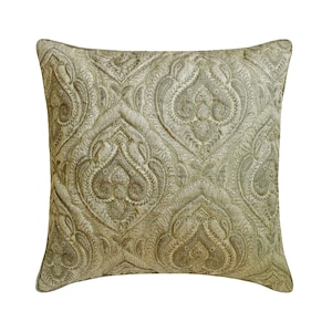 Dekorativer Kissenbezug 40 x 40 cm Beige / Grau Damast Jacquard Weave Gesteppt mit Antikem Gold Zari Stickerei Schlafzimmer Dekor - Venus