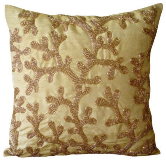 Luxury Gold Throw Pillows Cover Coral Design Beach And Ocean Etsy
