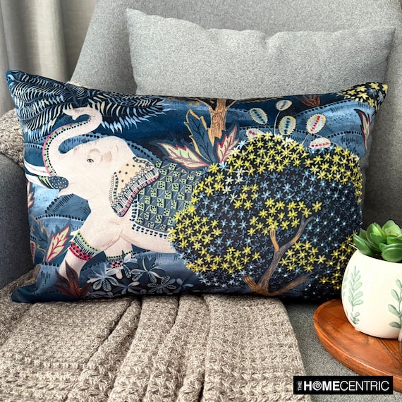 Decorative Oblong Lumbar Pillow Cover in Velvet Fabric With Bead - Main Image