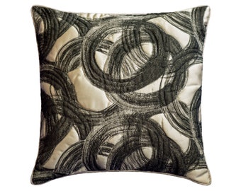 Decorative Euro Sham 24"x24"/26"x26" Sofa Couch Cushion Cover Toss Throw Pillow Black & Ivory Pattern Quilted Pillow Modern Home - Circling