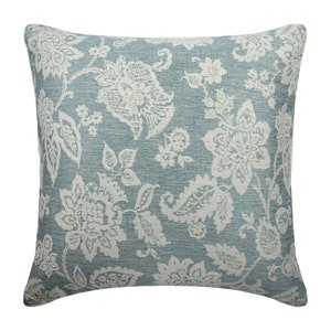 Vintage Embroidered Sofa Euro Sham 24&quot;x24&quot;/26&quot;x26&quot; Jacquard Throw Euro Sham Blue Grey Throw Euro Sham, Floral Pattern Pillow-Vintage Fleur