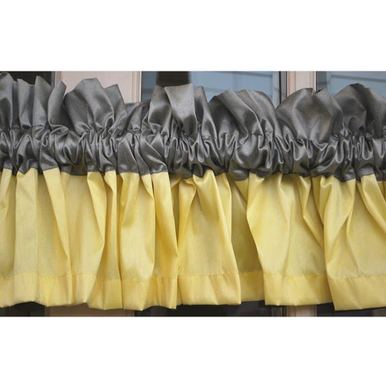 Yellow and Grey Valance 52x12 Rod Pocket Lined Etsy