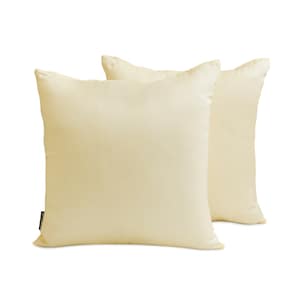 Pack of 2 Cream Art Silk Pillow Covers, Square Throw Pillow Covers, Solid Cushion Covers, Plain Pillow Case - Cream Luxury