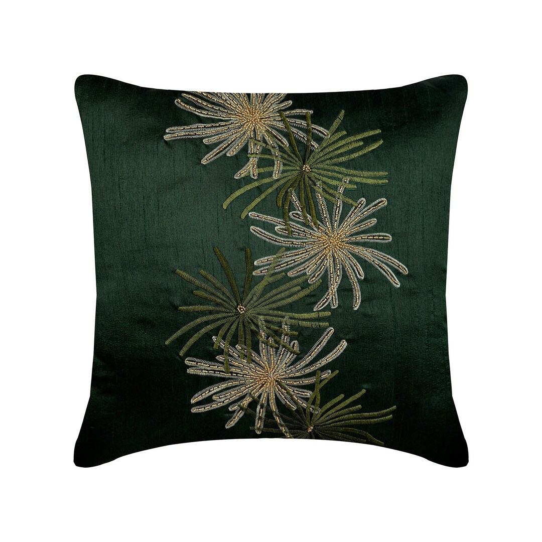 16x16 Decorative Dark Green Throws for Sofa, Art Silk Toss Cushion
