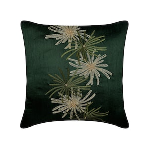 16"x16" Decorative Dark Green Throws For Sofa, Art Silk Toss Cushion Cushions Nature Floral Pattern Tropical Style - Green Foliage