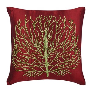 Decorative Deep Red Bed Pillow Cover 24x24/26x26, Art Silk Toss Cushion ...