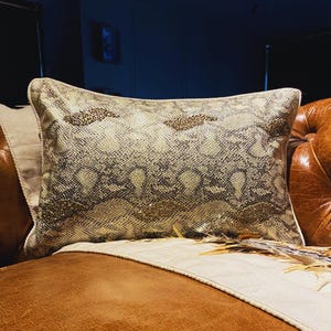 Decorative Oblong / Lumbar Rectangle Throw Pillow Covers Couch Sofa 12x16 Inch Gold Animal Faux Leather Beaded Pillow Cover - Animal Bling