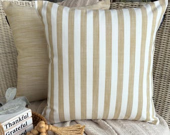 Striped Throw Pillow Cover 16x16 Inch Cotton Ochre Stripes Pillow, Country and Farmhouse Pillows, Nursery Pillow - Stripe Plush Ochre