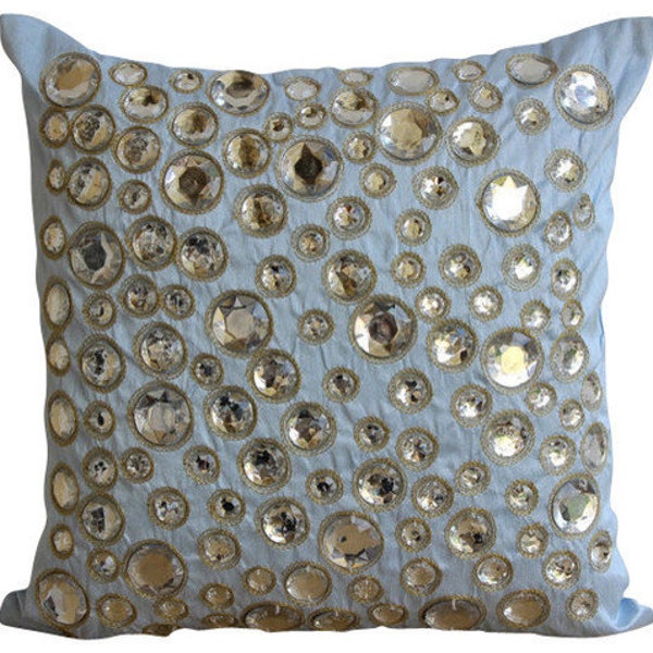 Art Silk Light Blue Toss Pillows 16"x16", Decorative Throw Pillow Case Polka Dots Throw Pillow Cover Circles Dots - Sky Blue Diamonds