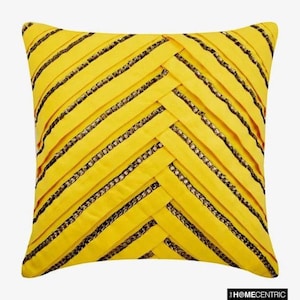 Decorative Yellow Pillow Cover 16&quot;x16&quot;, Faux Suede Toss Pillow Cover Pintucks, Textured Toss Cushion Striped Modern Style - Crystal Light