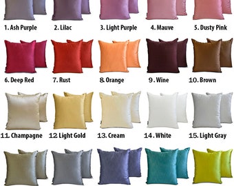 Pack of 2 Slub Satin Pillow Covers in Multiple Colors, Square Throw Pillow Covers, Solid Cushion Covers, Satin Pillow Case
