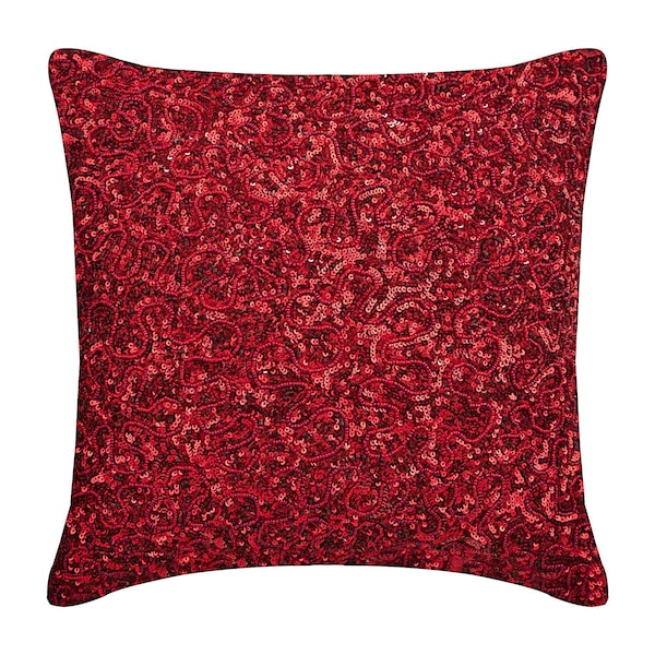 Silk Red Pillow Case 16"x16", Decorative Pillow Cover Bling Throws For Sofa Solid Color Pattern Modern Home Decor Pillow - Red Glitterati