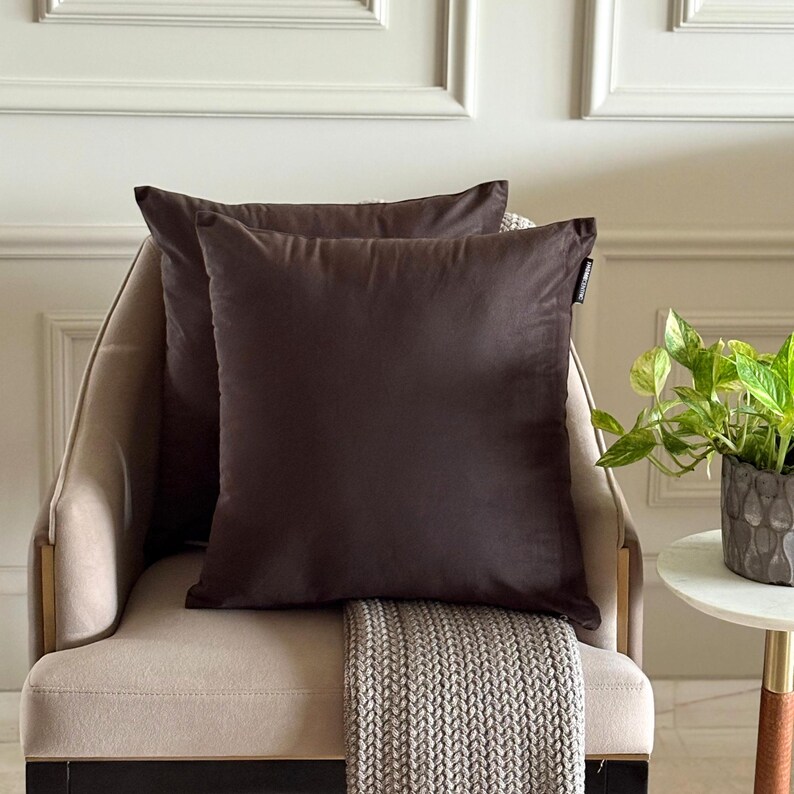 Pack of 2 Dark Brown Velvet Pillow Covers, Square Throw Pillow Covers ...