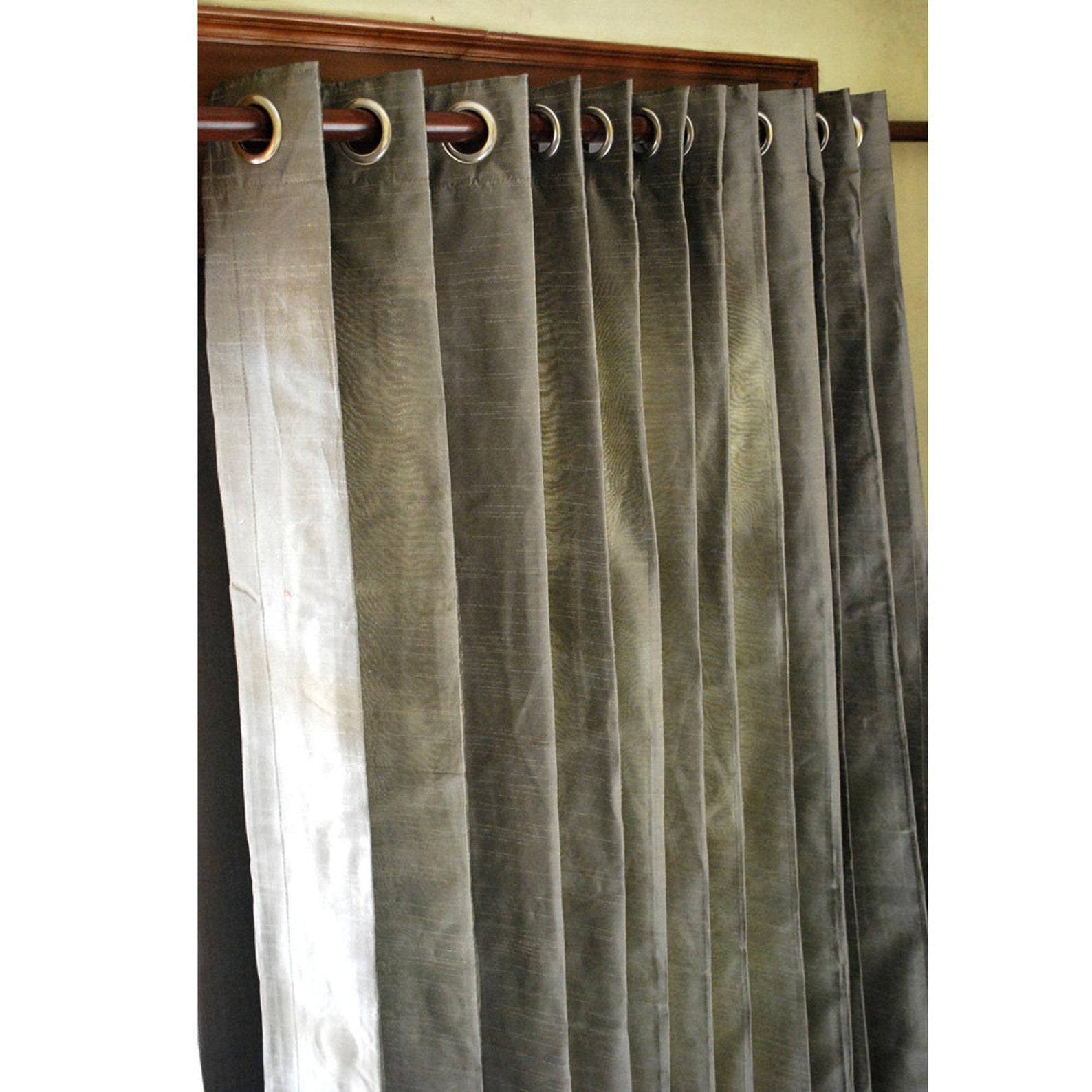Grey Silver Silk Curtain Panels 52x84 Grommet Etsy