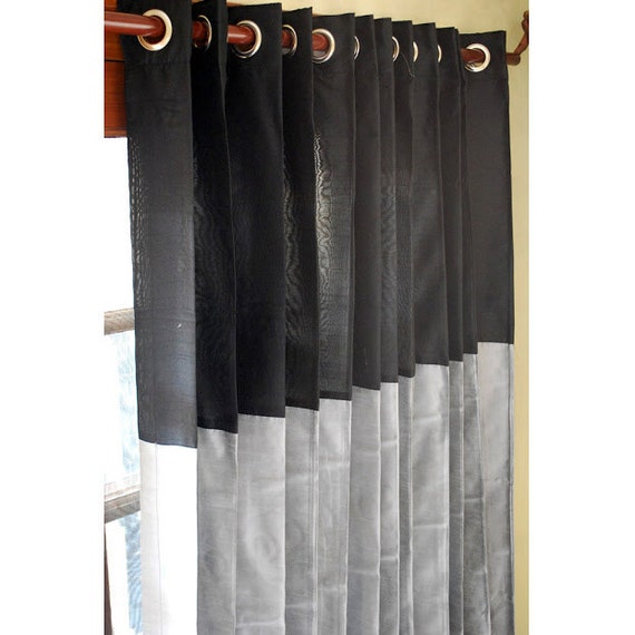 Black And Silver Curtain Panels 52x96 Grommet Etsy