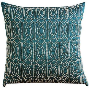 Designer Trellis, Lattice Couch Cushion Cover 16"x16", Art Silk Throw Cushion Royal Peacock Green Couch - Geometric Royal Peacock Green image 2